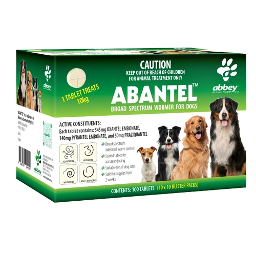 Abbey Abantel Broad Spectrum Wormer for Dogs | Intestinal Worm Tablets